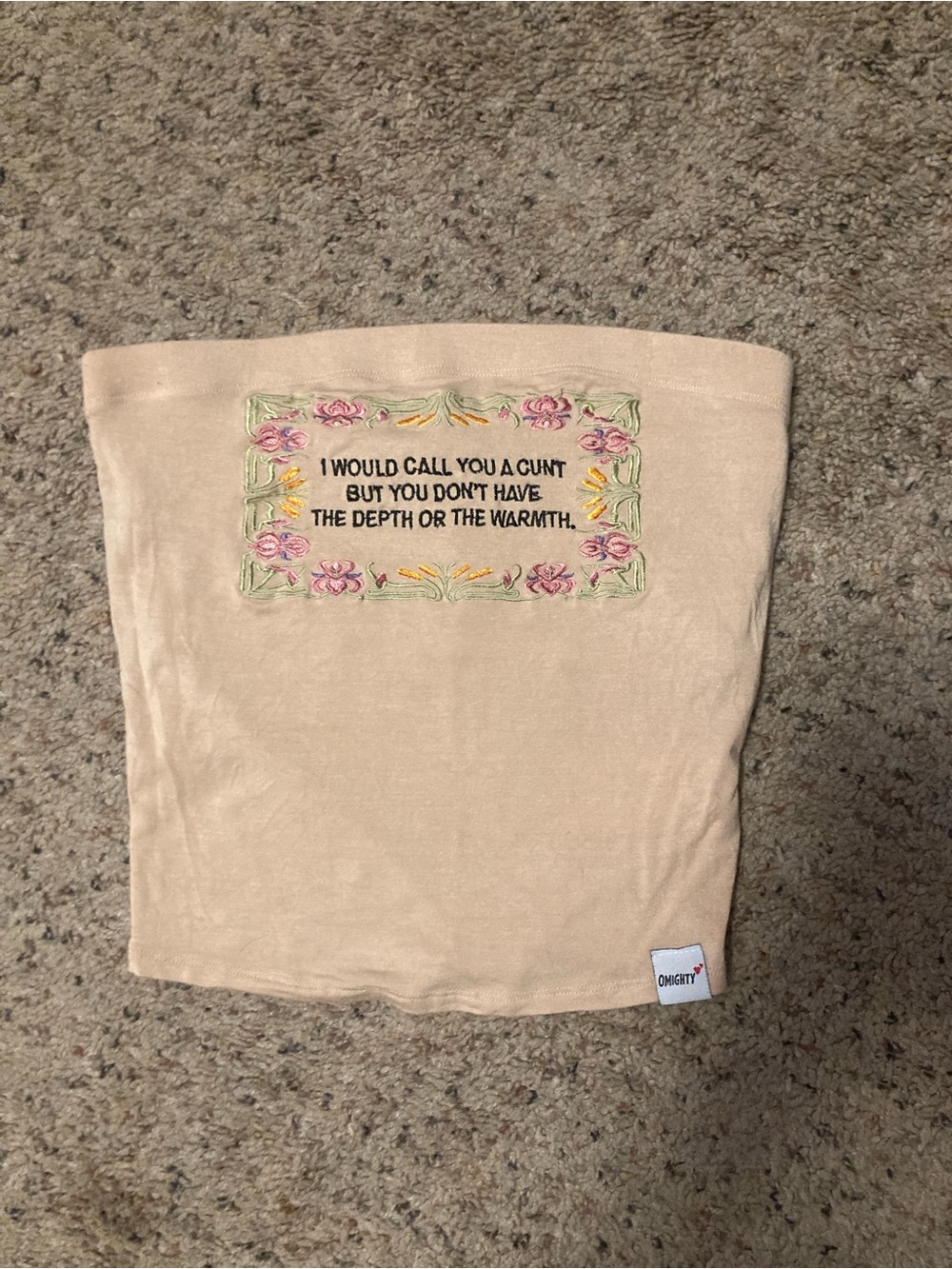 Omighty beige tube top cropped graphic C*** floral sassy shirt
